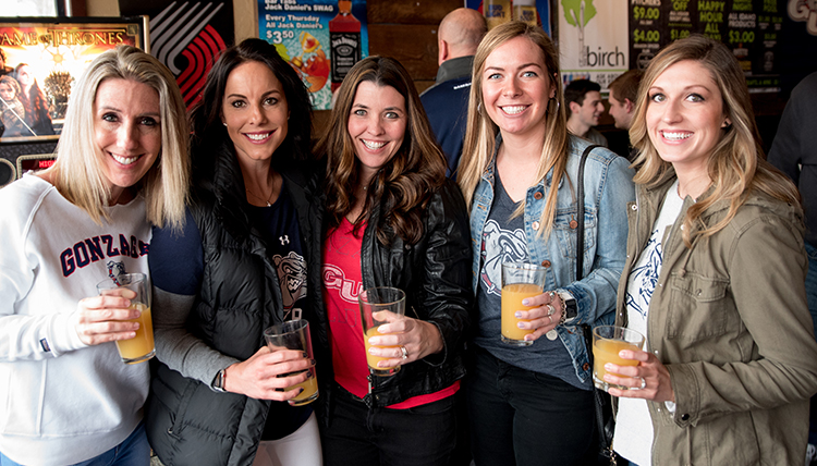 Five female Gonzaga fans gather at The Silly Birch in Boise