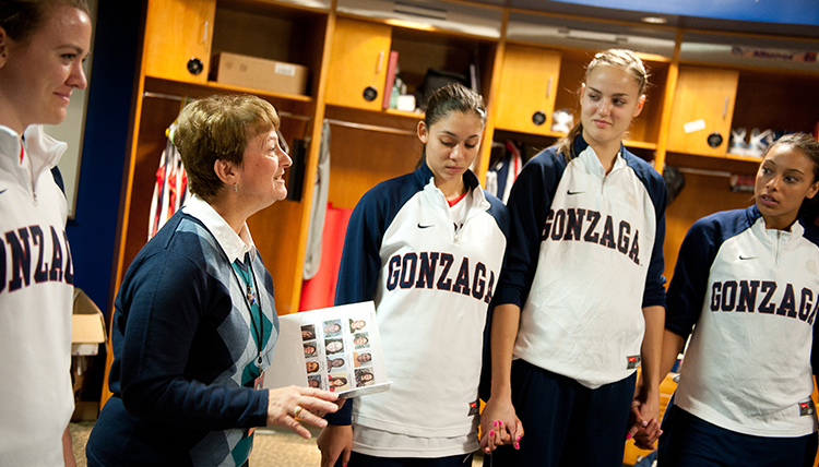 Sister Laura, offering locker room inspiration to members of the Gonzaga Women's Basketball Team