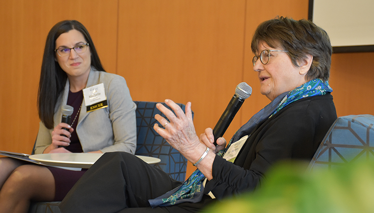 Sister Helen Prejean talks on stage with Michelle Wheatley