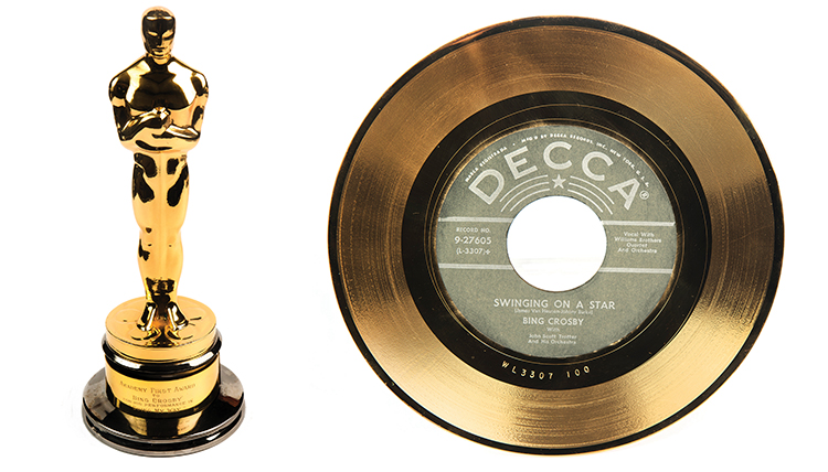 an Oscar award and a platinum record belonging to Bing Crosby