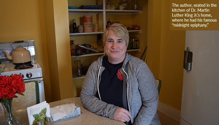 Kate Vanskike sits in the home of Dr. Martin Luther King Jr