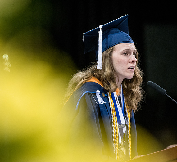 Molly Bosch speaking at commencement