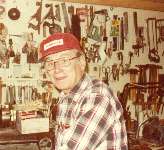 Sauber poses in his toolshed. 