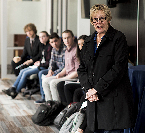 Niece Shafer spoke to student recipients of the Alumni Association Scholarships on April 18. GU photo by Gavin Doremus.