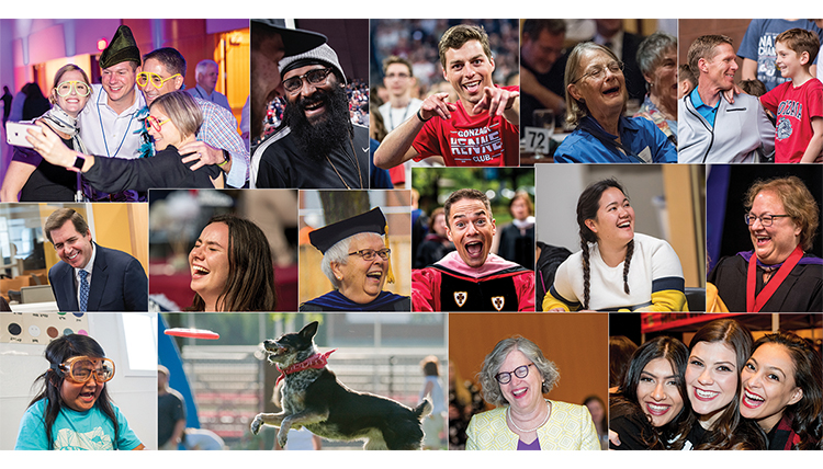 a collage of many happy people from the Gonzaga community
