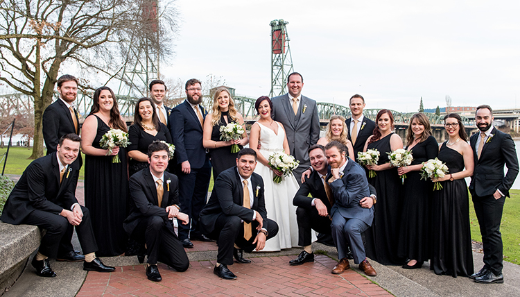 grads tarzwell and kornberg wed with large bridal party