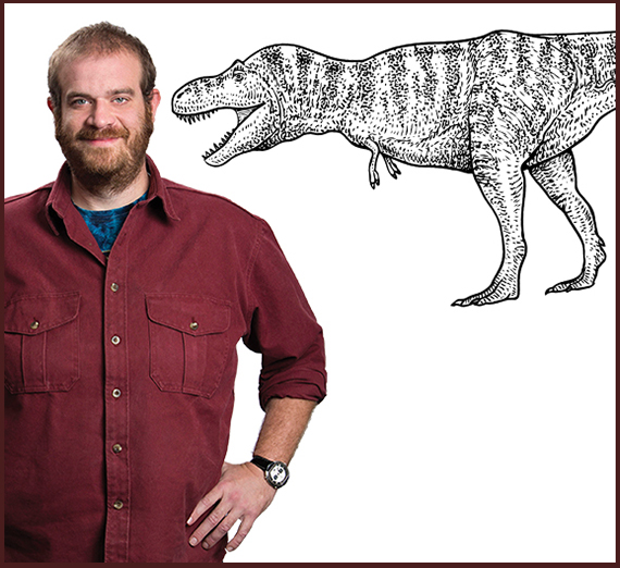 dinosaur drawing and portrait of a man 
