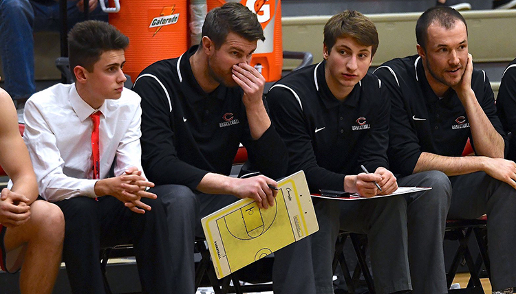 Jake Hansel (second from right) as a coach for Camas High. (Photo courtesy Jake Hansel)
