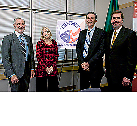 (from left to right) Michael Young, Carrie Hessler-Radelet, Bruce Shepard and Thayne McCulloh