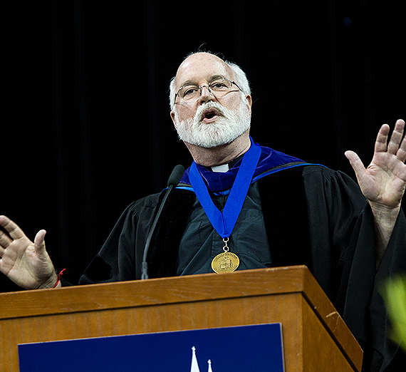 Father Greg Boyle, S.J., inspires graduates at the Gonzaga University senior commencement in 2015. GU photo
