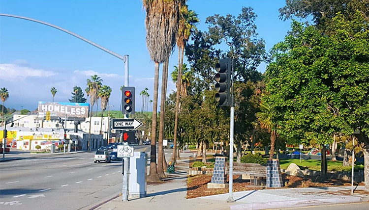 Homeless neighborhood in Los Angeles.