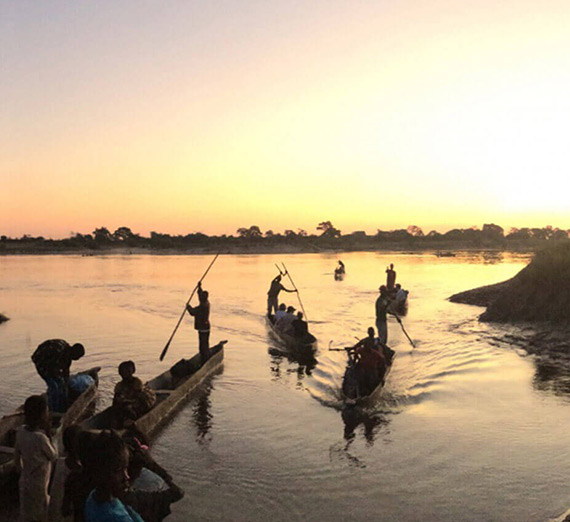 Boats at sunset in Zambia 