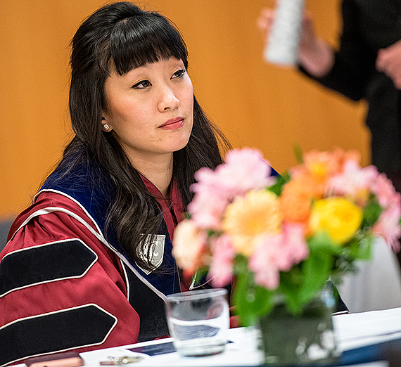 Bonnie Dichone, associate professor of mathematics, delivered the keynote address at the Academic Honors Convocation April 24. GU photo 