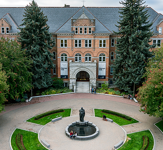 Aerial view of College Hall at Gonzaga University. GU photo