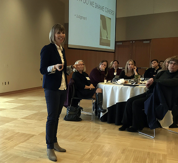 Rachelle Strawther, director of leadership training & development for Gonzaga’s School of Leadership Studies, speaks at the Nov. 1 forum at the Hemmingson Center.  GU photo