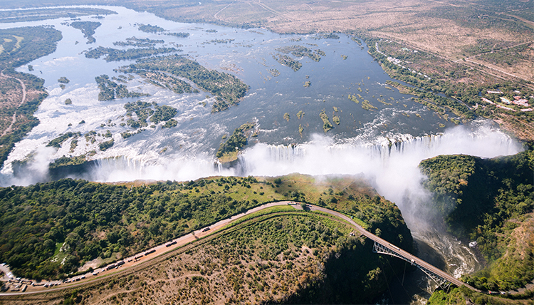 Drone view of Victoria Falls in Africa