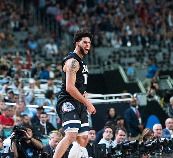 Josh Perkins, in the NCAA Championship vs. North Carolina, was named to the WCC All-Academic team in February. (GU photo Zack Berlat)