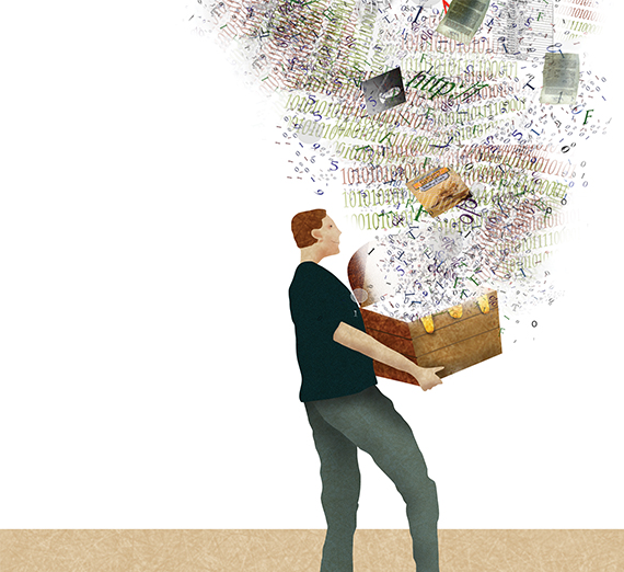 illustration by Dave Cutler, box overflowing with information