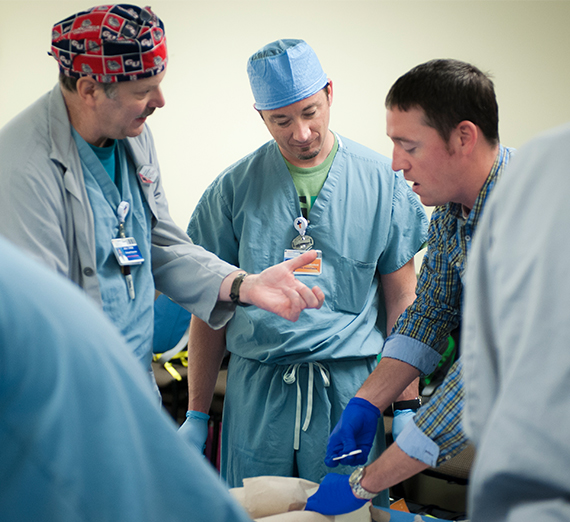 student with anesthesia docs in hospital classroom, Providence Sacred Heart