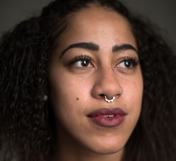 Angled profile of college-aged African-American woman