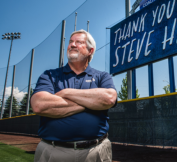 Coach Steve Hertz Stands in center field at Patterson Baseball Complex.