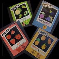 Colorful educational graphics highlighting fruit colors and their nutritional benefits