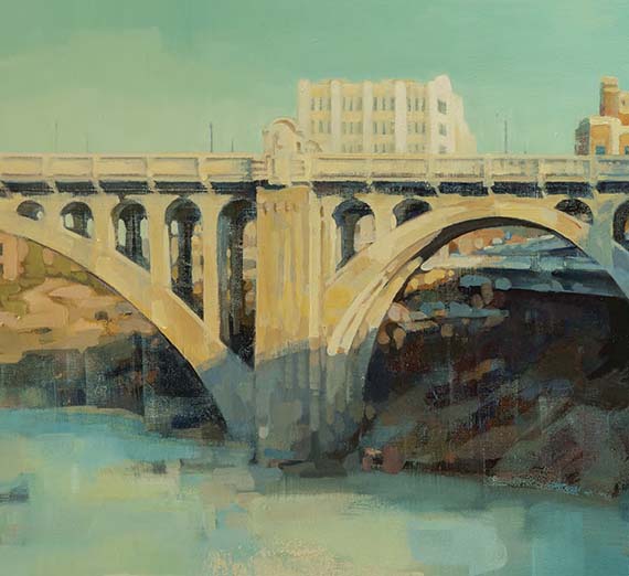 Oil on canvas painting of a bridge.