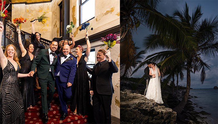 two separate wedding couples