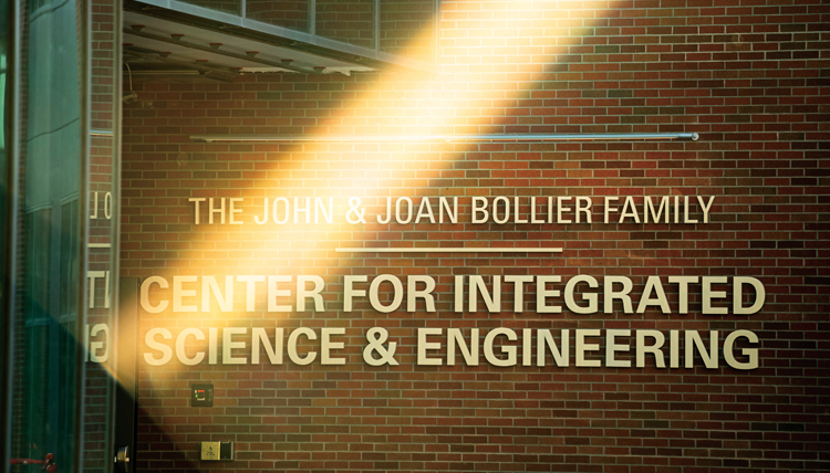 Sign outside the John and Joan Bollier family center for integrated science and engineering