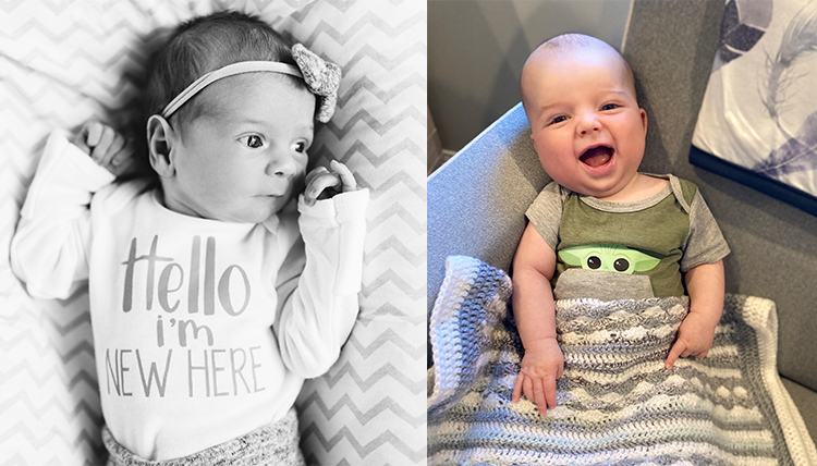 two separate photos of babies