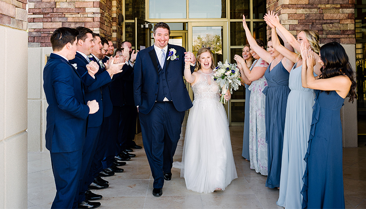 couple emerges from church