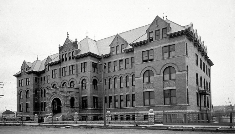 Historical college hall exterior 