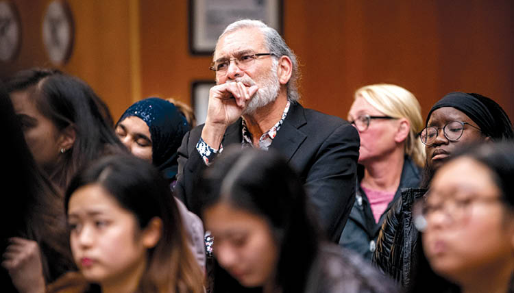 Reyes at a 2018 gathering for International Day of Tolerance on campus