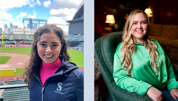 Monica Marmolejo pictured on the right at the Mariners stadium and Halee Hempfling pictured on the left.