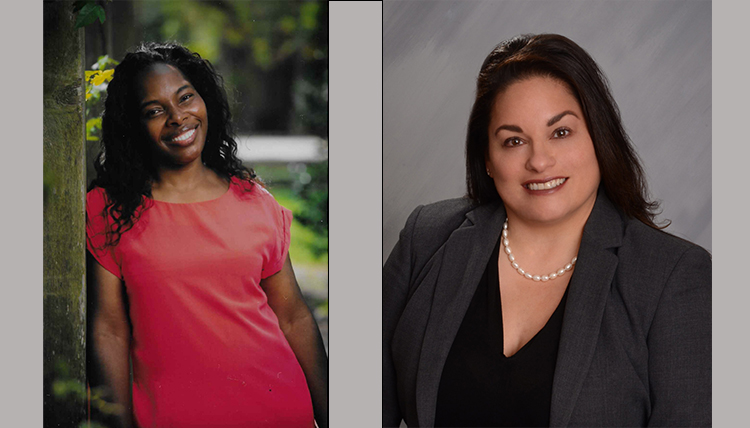 two separate photos of women