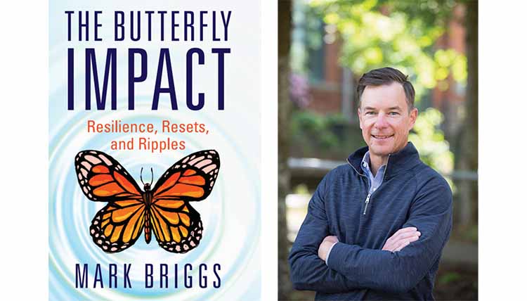 photo of man and image of book cover with butterfly