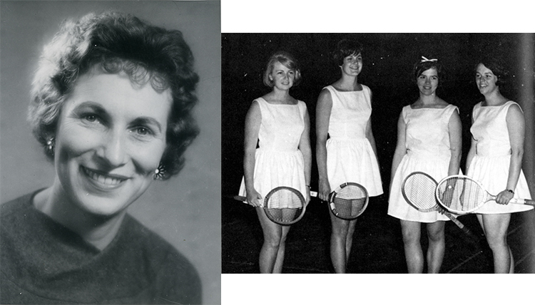 black and white image of Marjorie Anderson and tennis in 1964