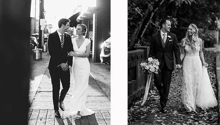 two couples, both in black and white outdoor images