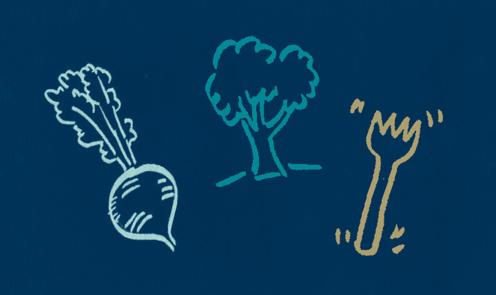 line drawing of radish tree and fork