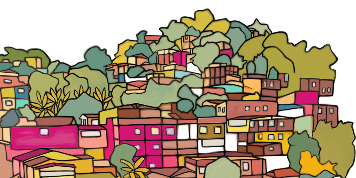 colorful illustration of Colombia village