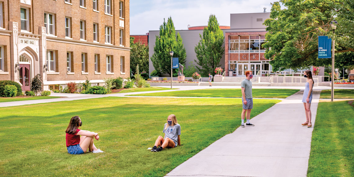 students dispersed on campus