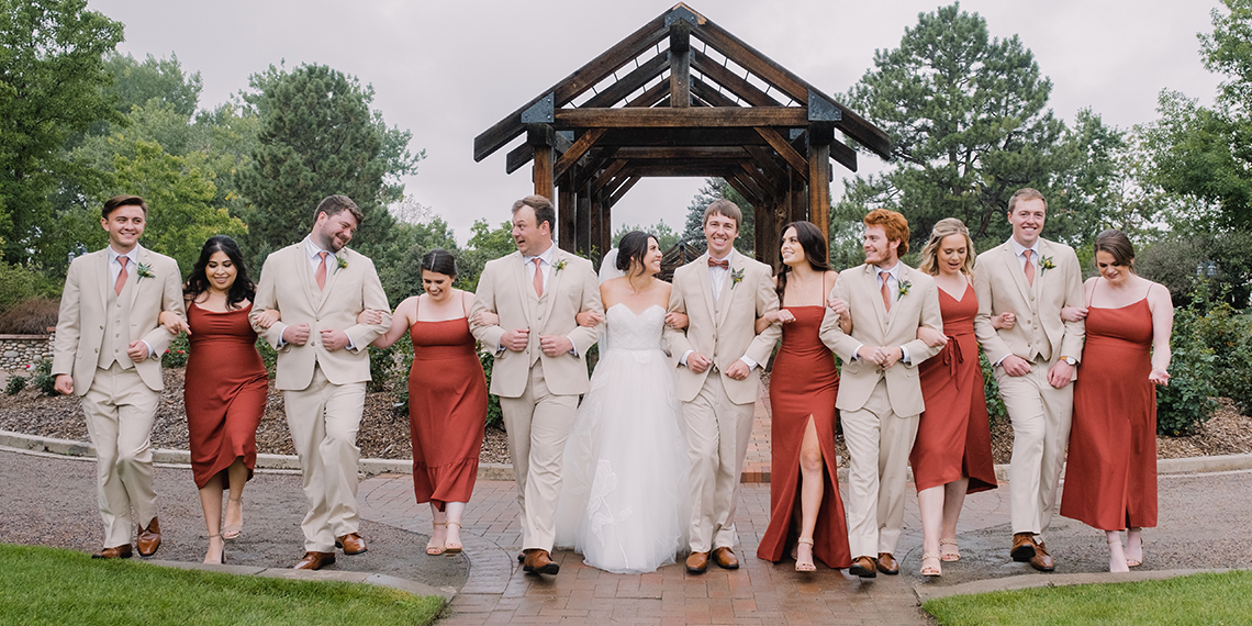 wedding party outdoors in natural colors