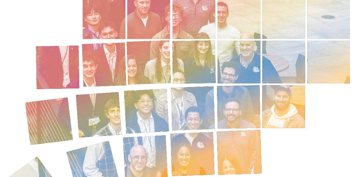 Decorative Microsoft style photo of GU students and Microsoft employed GU alumni