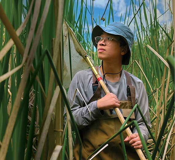 man standing in tall grass