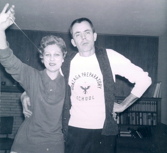 woman and man in the 60s in black and white