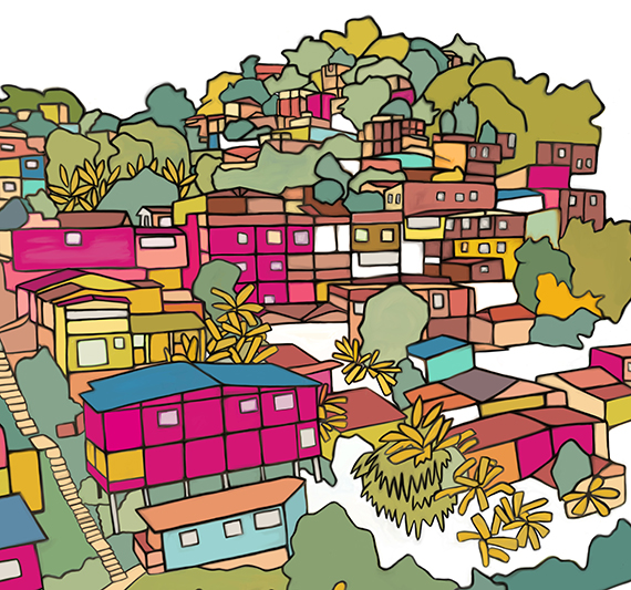 illustration of colorful colombian village 