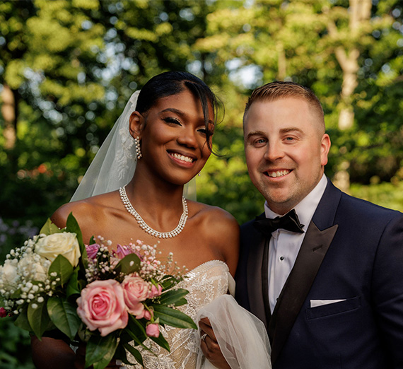 bride and groom outdoors