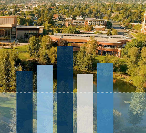blue bars overlay photo of Gonzaga campus