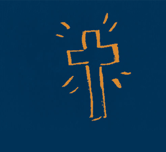 line drawing of a cross on blue background