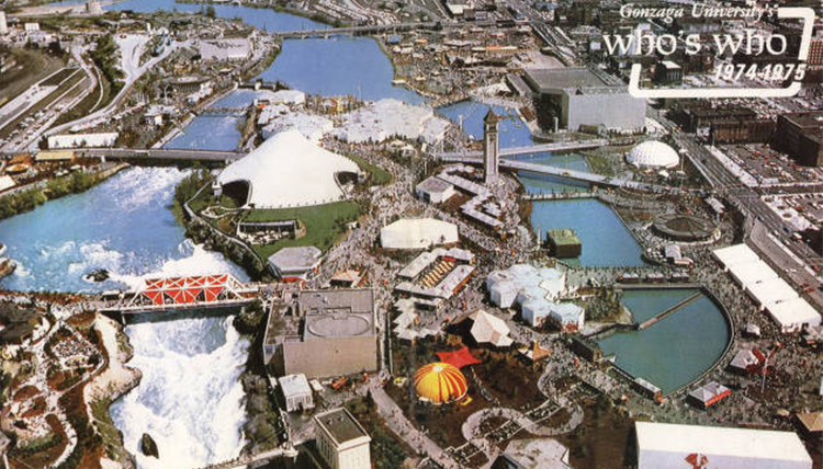 aerial photo of spokane riverfront park 1974